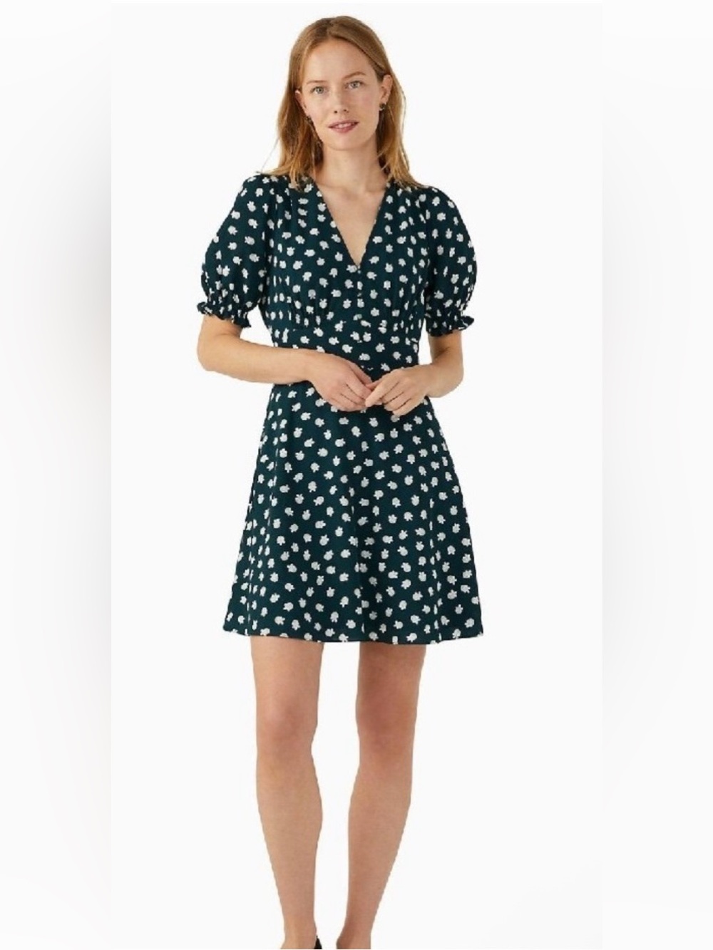 Kate Spade Dark Green Mini Dress with White Floral Print with pockets-Sz 0